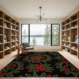 Holly Berry Wreath Black Area Rug