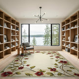 Red Floral Vine Border Cream Area Rug