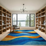 Vibrant Wavy Blue Orange Abstract Area Rug