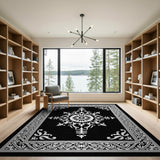 Intricate Black White Mandala Persian Area Rug