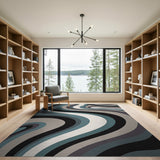 Abstract Area Wave Teal Wave Abstract Area Rug