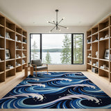 Dynamic Ocean Waves Blue Area Rug