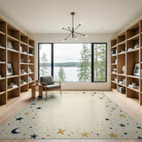 Celestial Gold Stars Navy Moons Distressed Rug