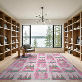 ODIKA Washable Pink Castle Kids Area Rug - Non-Slip Low Pile Playroom Rug