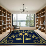 Navy Gold Lotus Sunburst Area Rug