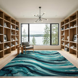 Teal Wave Abstract No. 9 Area Rug