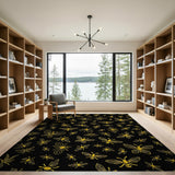 Yellow Butterfly Bee Flower Line Art Area Rug