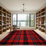 Bold Red Black Teal Plaid Area Rug