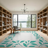 Green Teal Leaf Border Area Rug