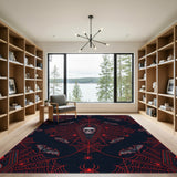 Red Gothic Skull Coffin Web Area Rug