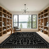 Black and White Bold Black White Geometric Line Art Rug