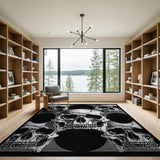 Distressed Skull Pattern Black White Area Rug