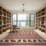 Red Deer Silhouette Tribal Pattern Rug