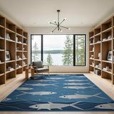 Coastal White Fish Blue Waves Rug