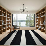 Bold Black White Vertical Stripe Area Rug