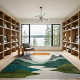 Geometric Sunset Mountains and River Area Rug
