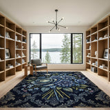 Vintage Blue Rose Bouquet Damask Area Rug