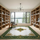 Ornate Green and Gold Floral Medallion Area Rug