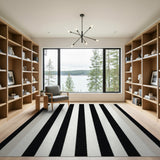 Distressed Black White Striped Area Rug