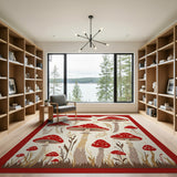 Red Whimsical Red Mushroom Meadow Area Rug