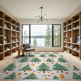 Multi-color and Patterns Whimsical Christmas Trees Stars Area Rug