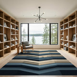 Layered Beige and Blue Geometric Area Rug