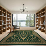Emerald Green Gold Floral Persian Rug