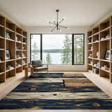 Distressed Navy Wood Plank Patchwork Rug