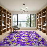 Vibrant Purple Yellow Floral Area Rug