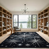 Glittering Silver Stars Night Sky Area Rug