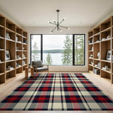 Red Navy Cream Plaid Area Rug