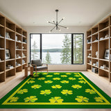 Lucky Shamrock Area Rug - Yellow Clovers on Green