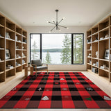 Festive Red Black Plaid Christmas Tree Area Rug