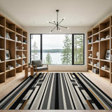 Modern Geometric Striped Area Rug Black Grey Orange
