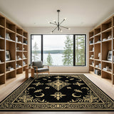 ODIKA Vintage Black and Gold Washable Rug - Low Pile Non-Slip Traditional Area Rug