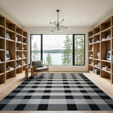 Black White Gingham Check Rustic Farmhouse Area Rug