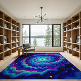 Blue and Teal Cosmic Vortex Abstract Area Rug