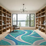 Teal Swirling Wave Area Rug