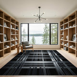 Modern Black White Grid Line Area Rug