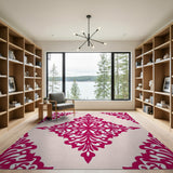 Pink Damask Medallion Floral Area Rug