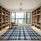 Coastal Beach Navy Blue Plaid Area Rug