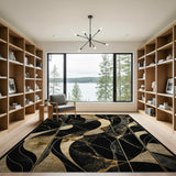Luxe Black Gold Geometric Abstract Area Rug