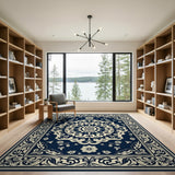 Traditional Persian Blue and Teal Navy Blue Ivory Traditional Persian Area Rug