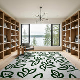 Green Outline Leaves Area Rug
