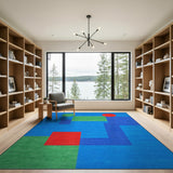 Bold Geometric Blue Area Rug with Vibrant Shapes