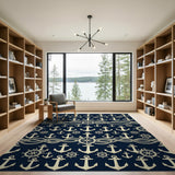 Navy Nautical Anchors Ship Wheels Area Rug