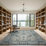 Blue and Teal Blue Heritage Tribal Geometric Area Rug