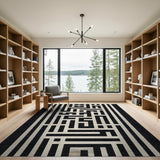 Black White Maze Labyrinth Geometric Rug
