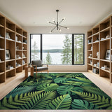 Lush Green Monstera Jungle Leaves Area Rug