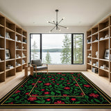 Vintage Red Floral Vine Area Rug Black Gold Frame